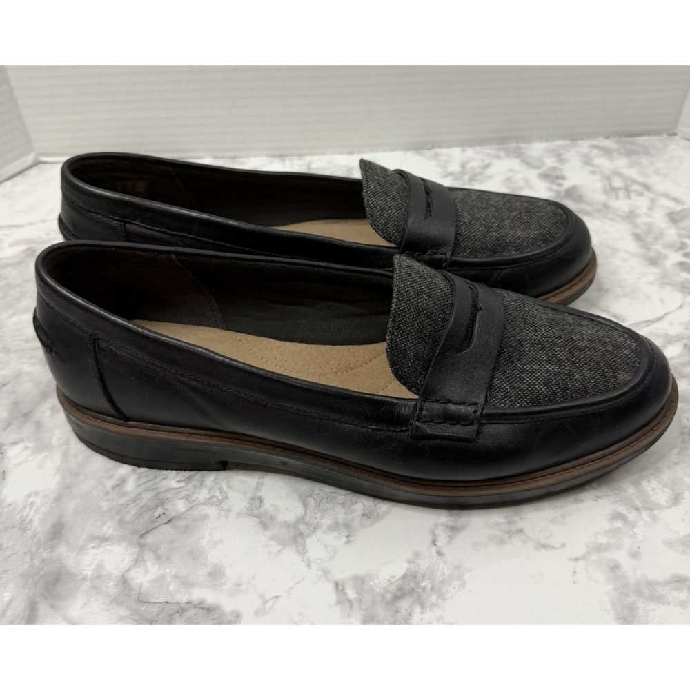 Clarks Raisie Eletta Women's 10M Black & Gray Tweed Combi Leather Penny Loafers. - Picture 5 of 10